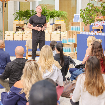 Speaker presenting to guests at a Motion LA experiential marketing brand activation event in Los Angeles