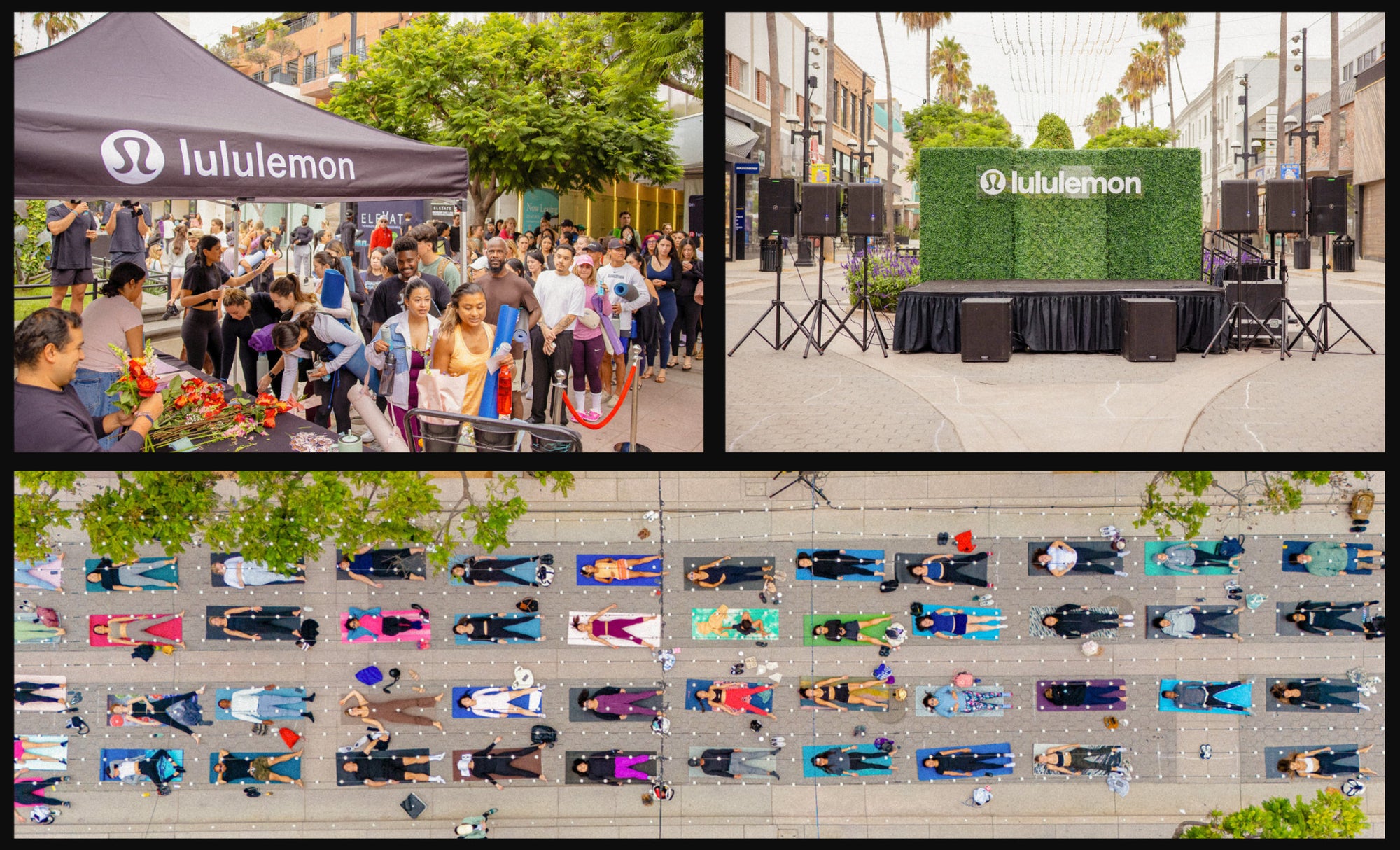 Lululemon outdoor yoga event with a large group of participants.
